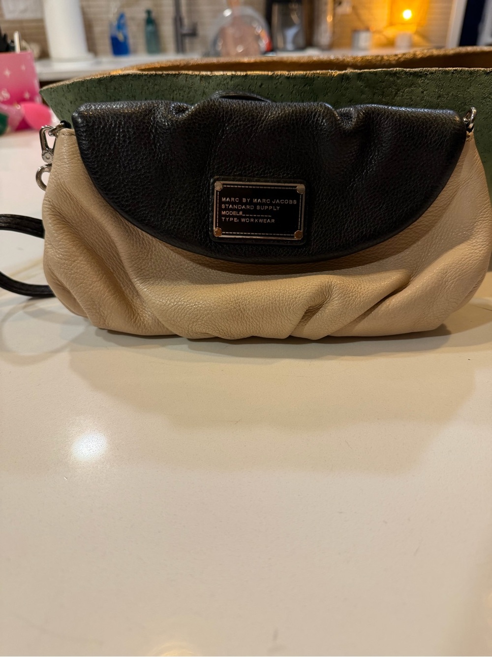Marc by Marc Jacobs Black and Beige Two-Tone Leather Wristlet